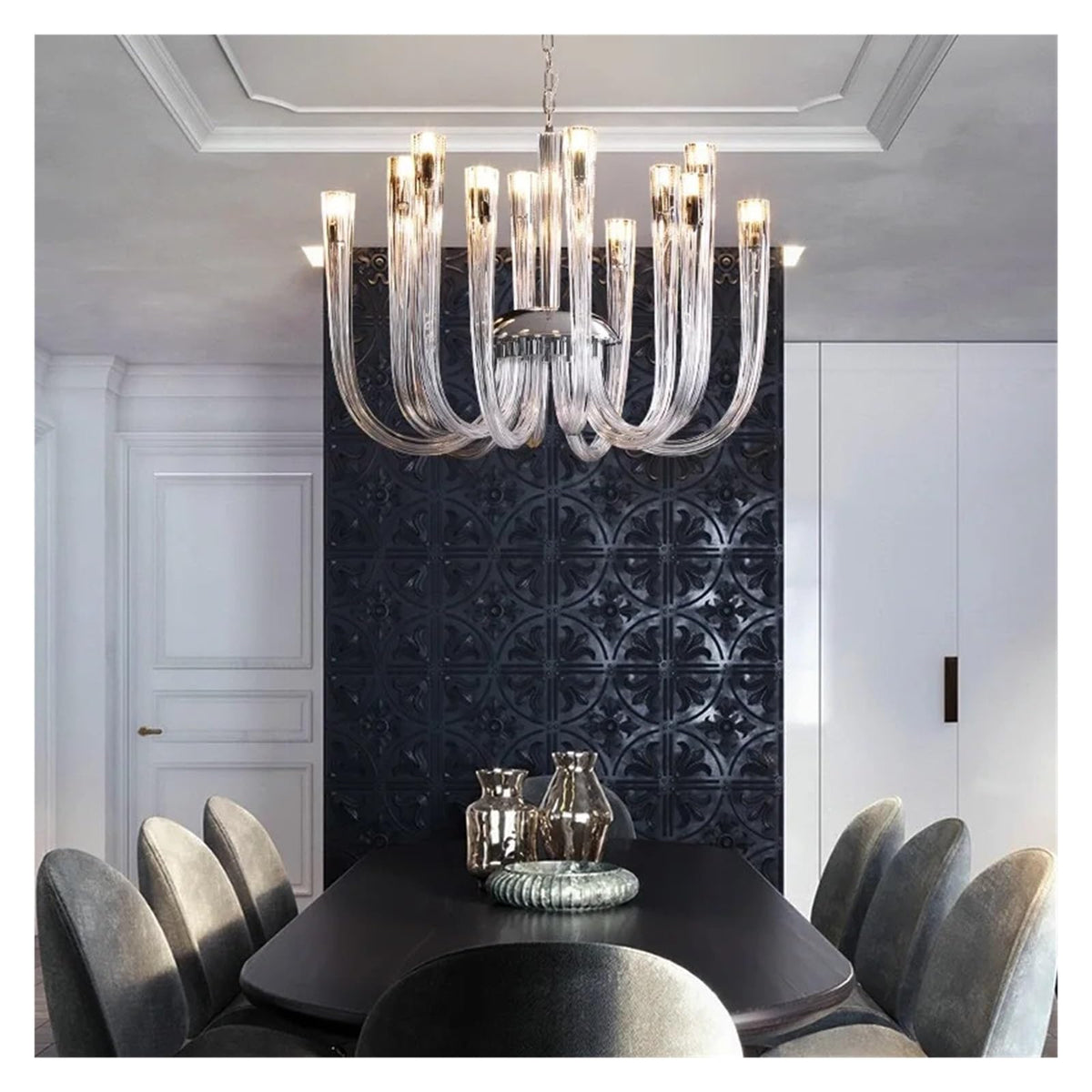Post-Modern Simple Living Room U Shaped Glass Ceiling Chandelier Italian Designer Lustre Light Art Pendant Lamps,Practical