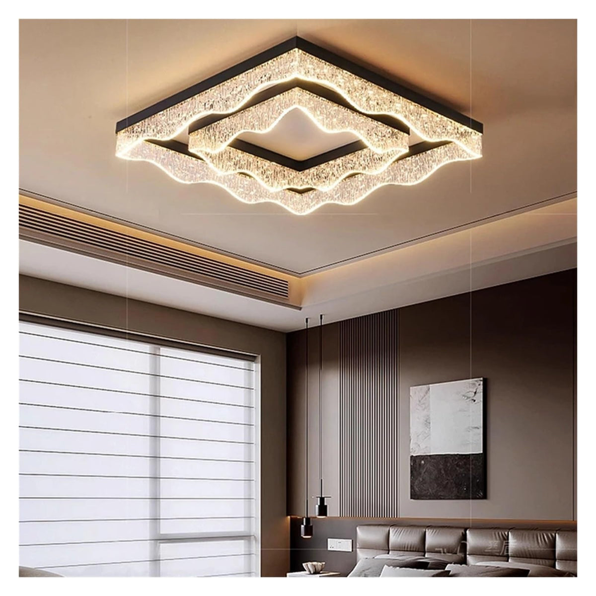 Wavy Square Round Crystal Flush Mount Ceiling Light Glass LED