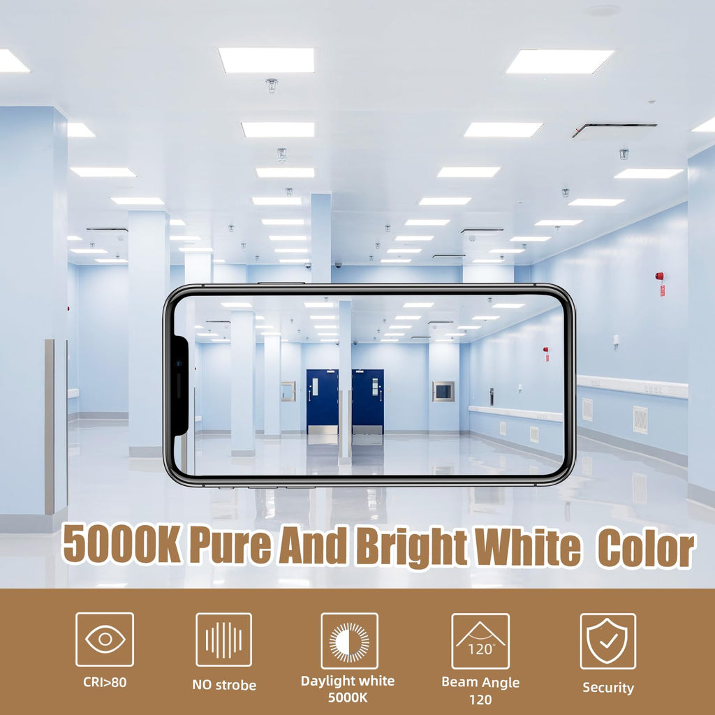 2x2 LED Flat Panel Troffer Light, 12 Pack 45W,5800LM, Edge-Lit 2x2FT LED Drop Ceiling Light Fixtures,5000K Daylight White,0-10V ETL Listed,Works from 110-277V AC