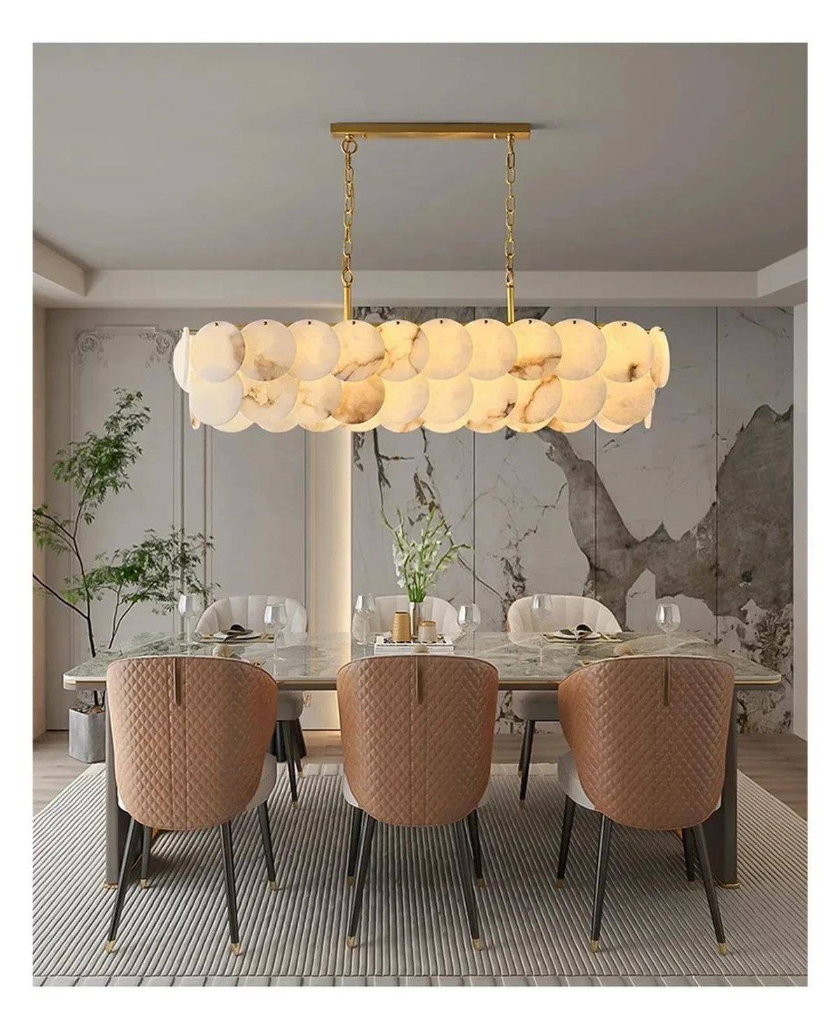 Round Alabaster Layered Chandelier Multi Disc Pendant Light ,Fresh