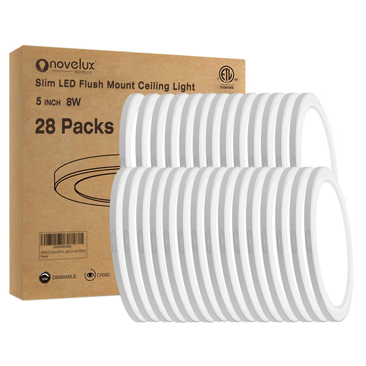 5.4" Flush Mount Ceiling Light Dimmable with ETL CERT, 5000K White LED Ceiling Lights Ultra Thin Round Overhead Light Fixture for Bedroom, Bathroom,Kitchen, Hallway,Basement,Closet,28Pack