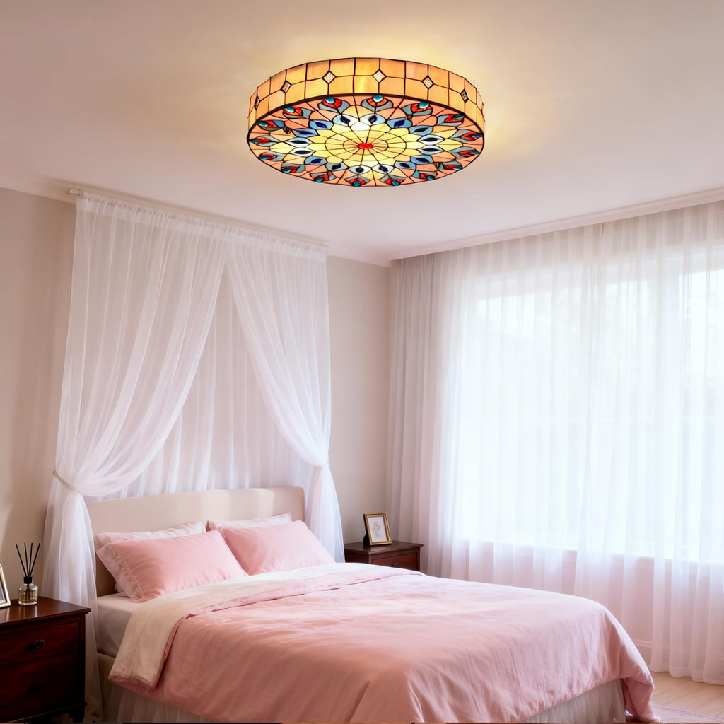 19.7" Flush Mount Stained Ceiling Light Retro Light Fixture