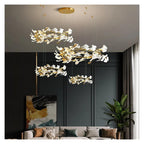 Round Ginkgo Leaf Chandelier Ring Long Gold Hanging For Hotel