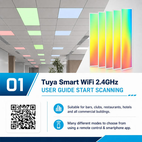 12 Pack 2X4 FT LED RGBW 5000K Multicolor Flat Panel, Light Remote & App Controlled 60W 6600lm Color Changing LED Panel Light Smart Wi-Fi Drop Ceiling Light