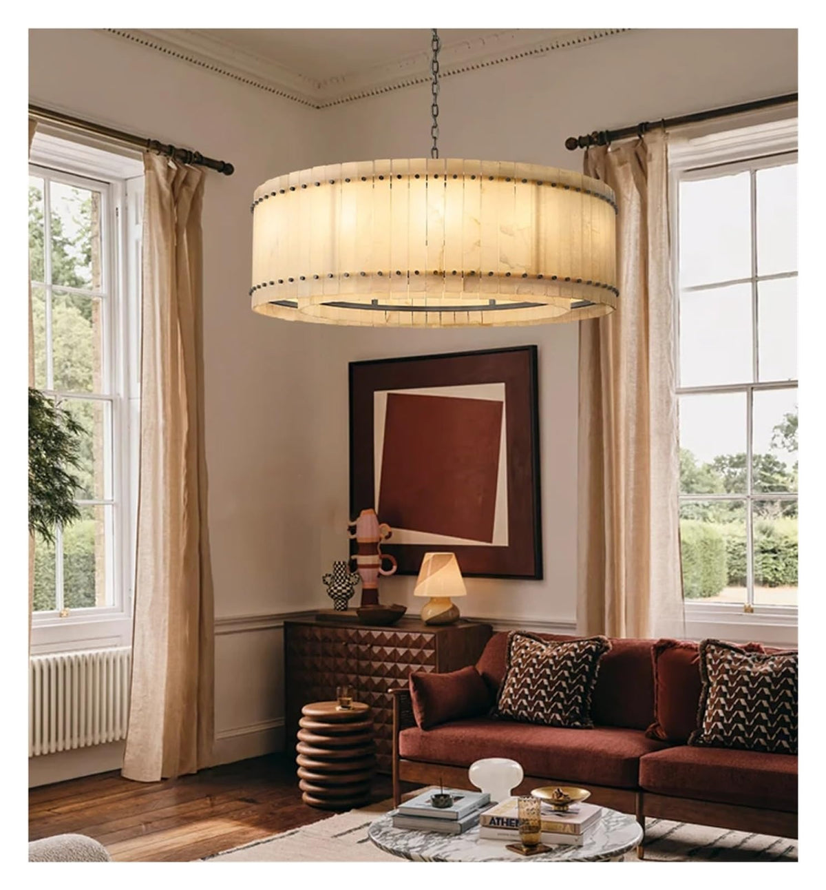 American Marble LED Chandelier Lighting Alabaster Hanging Lamps Lustre Suspension Luminaire Lampen for Dinning Room,Art