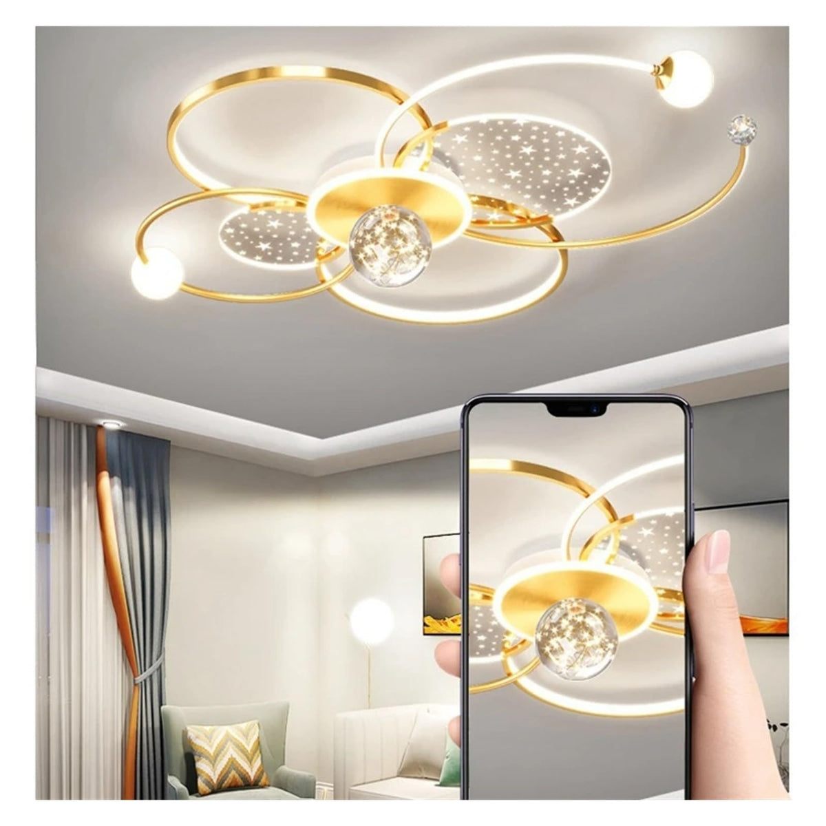 YUFENG , Modern Living Room Smart Indoor Decorative Light with Remote Control Stylish Minimalist Hall Ceiling Lamp, Black