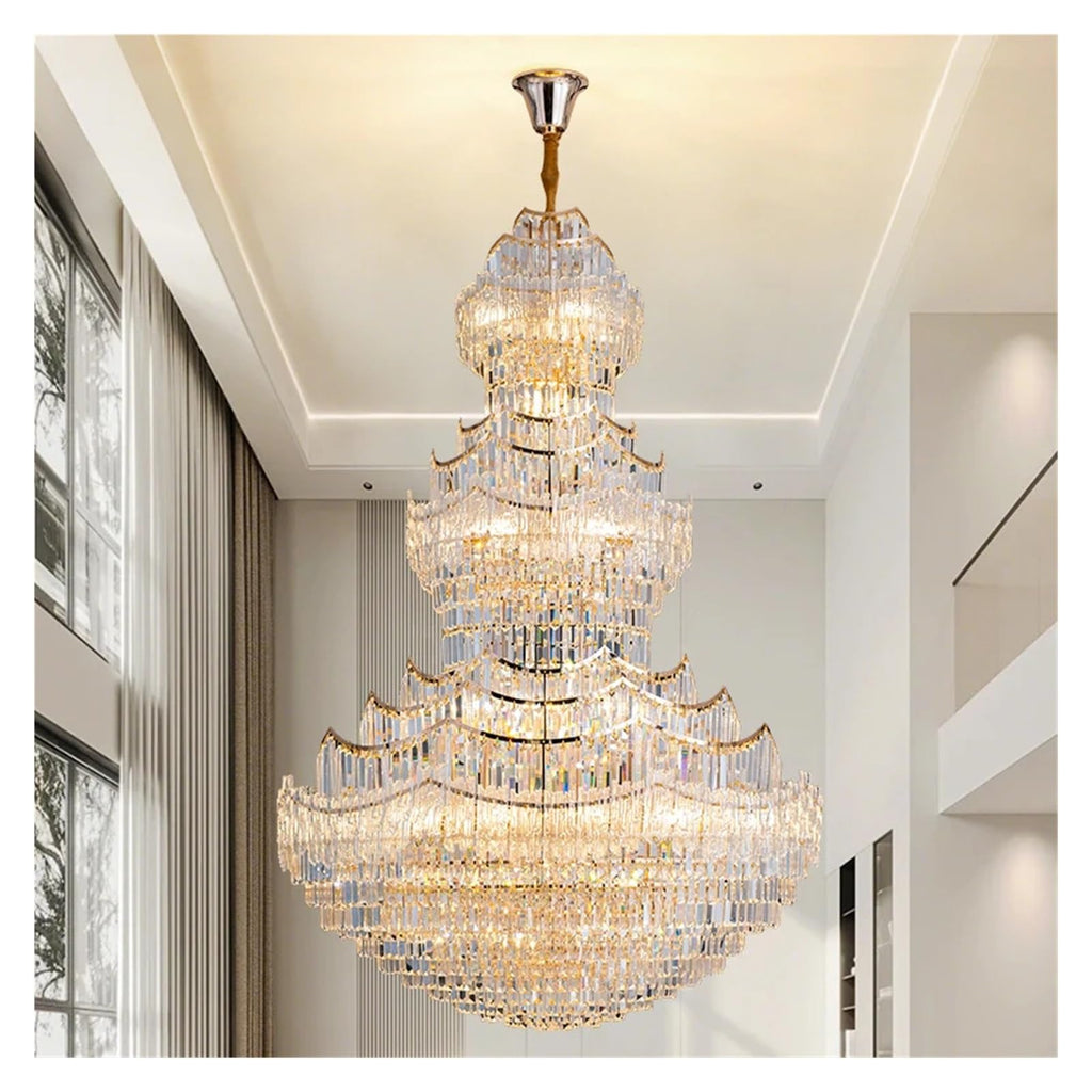 Pagoda Design Crystal Chandelier Large Gold Pendant Light