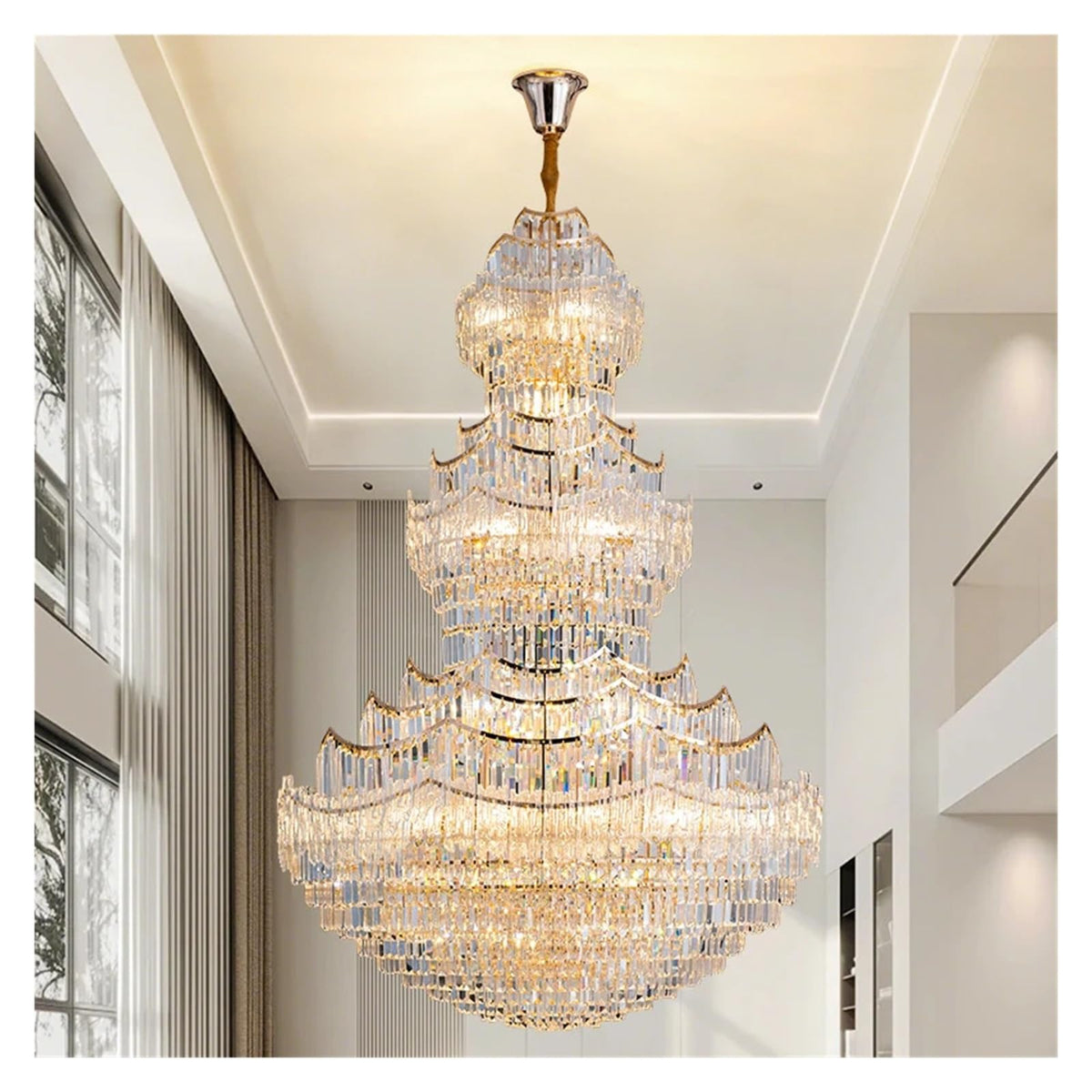 Pagoda Design Crystal Chandelier Large Gold Pendant Light