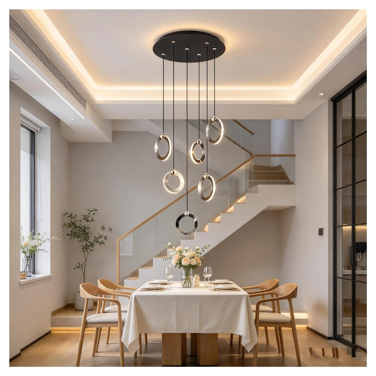 Multi Ring Spiral Suspended Fixture Round Canopy Hanging Decor ,Classic