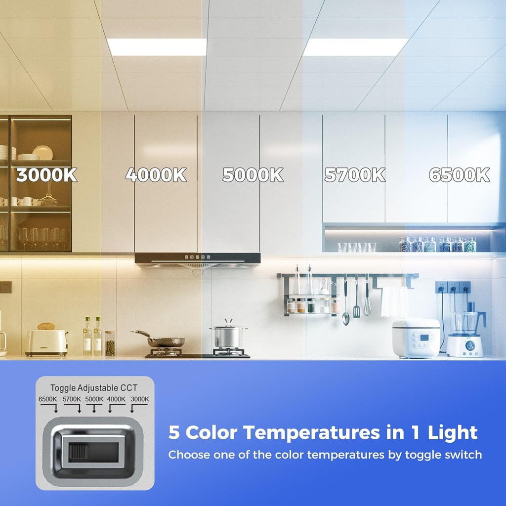 8 Pack 2x2 LED Flat Panel Light, Dimmable Lay-in Recessed for Drop Ceiling Light, 6500LM, 120-277V, 30-50W Selectable, 5 CCT (3000K-6500K)