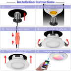 4" Smart Recessed Lighting 10 Pack, Multicolorred, Dimmable, 2700K~6500K, CRI80+, 4 Inch Color Changing Bluetooth Mesh LED Ceiling Light, RGB Canless Retrofit LED Downlight