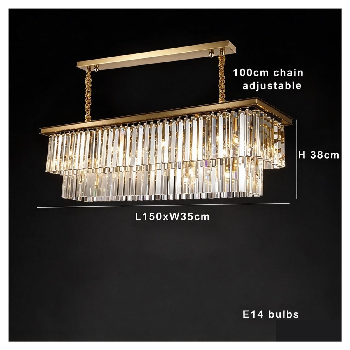Modern Brushed Gold High Crystal Lightshade Chandelier