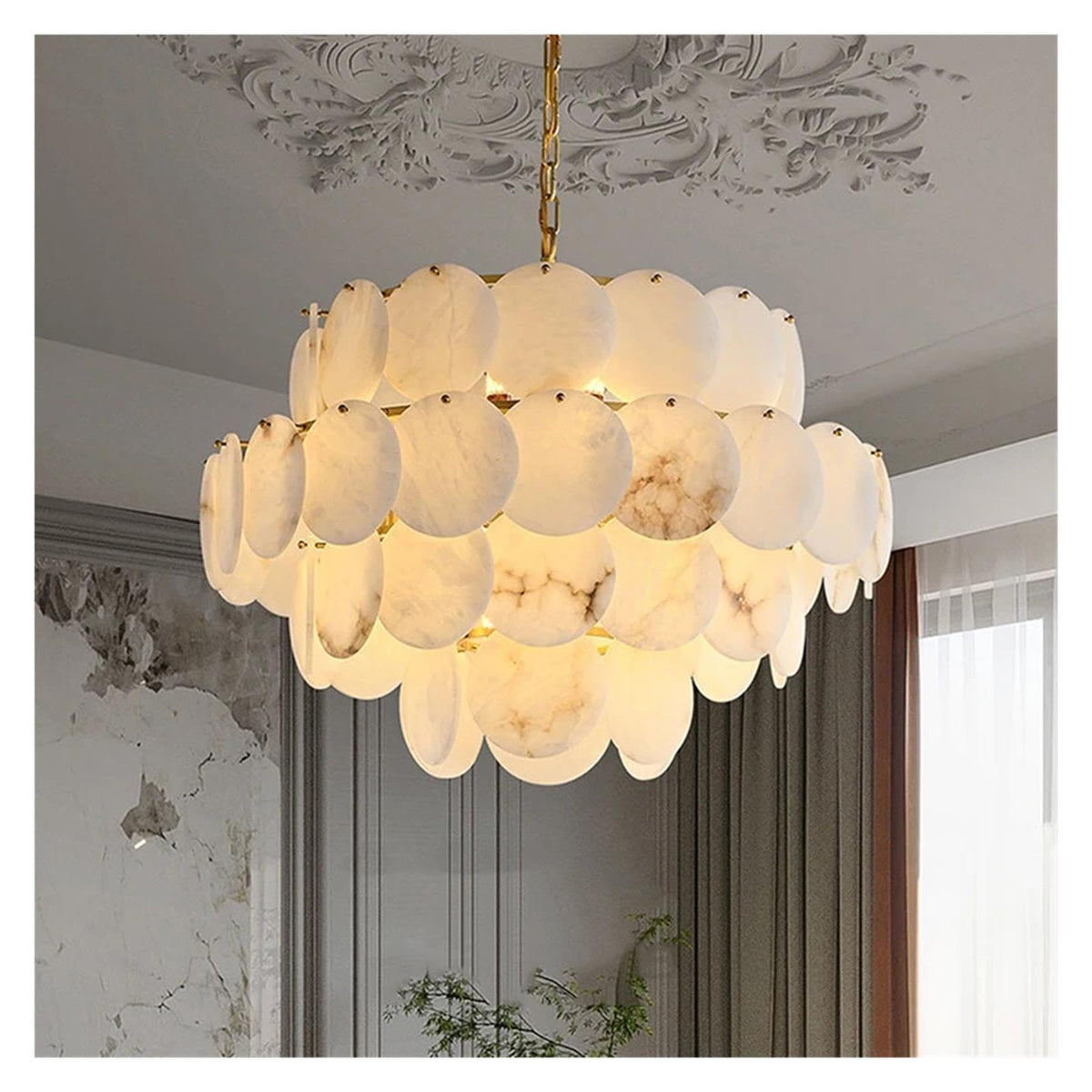 Round Alabaster Layered Chandelier Multi Disc Pendant Light ,Fresh