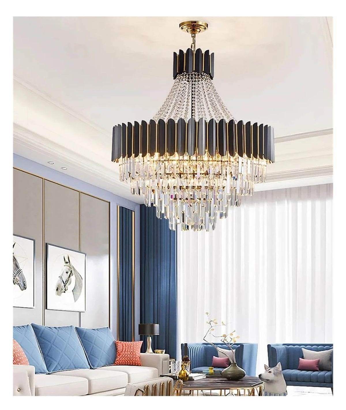Black Gold Cone Tiered Beaded Crystal Vertical Slat Hanging ,Classic