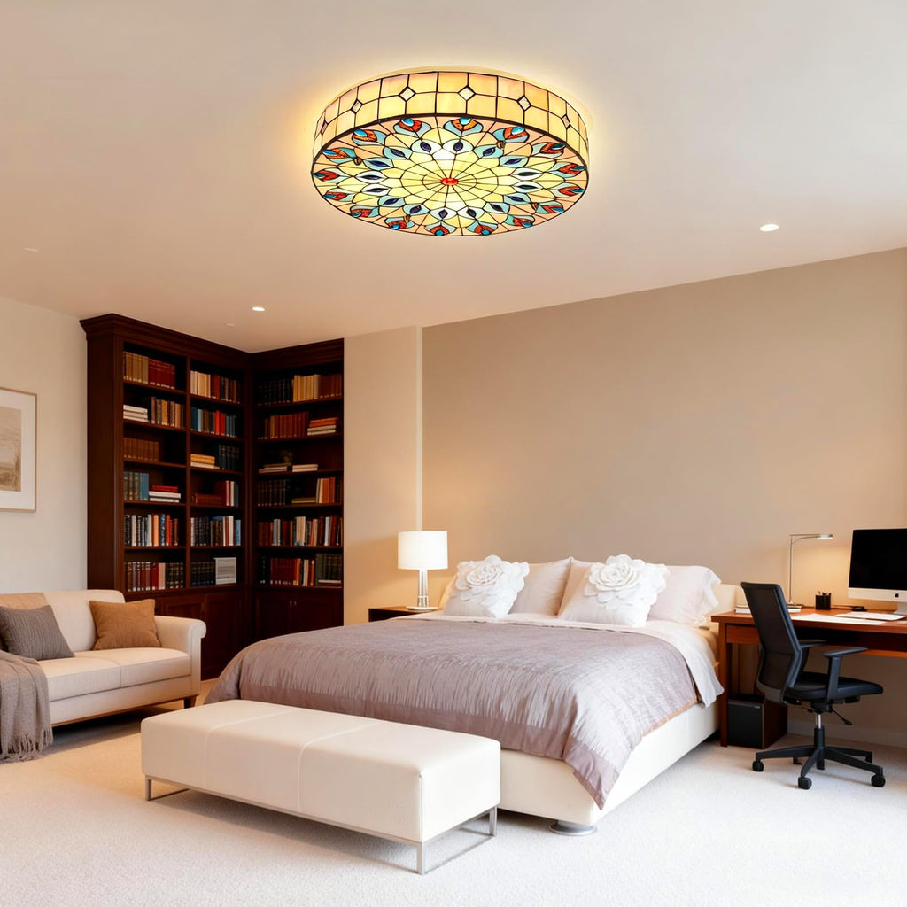 19.7" Flush Mount Stained Ceiling Light Retro Light Fixture