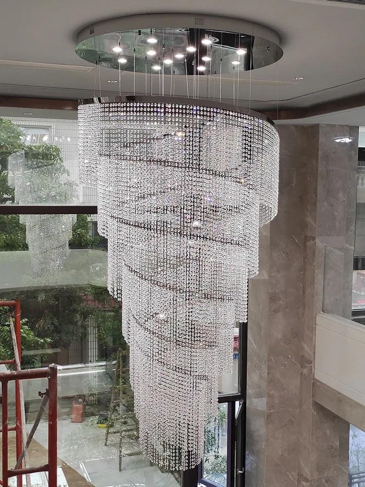 Chandelier Light, Large Spiral Design Crystal Chandelier for Staircase Hallway Lobby Modern Led Cristal Lamp Luxury Home Decor Light Fixture(Warm Light,Dia120xH350cm)