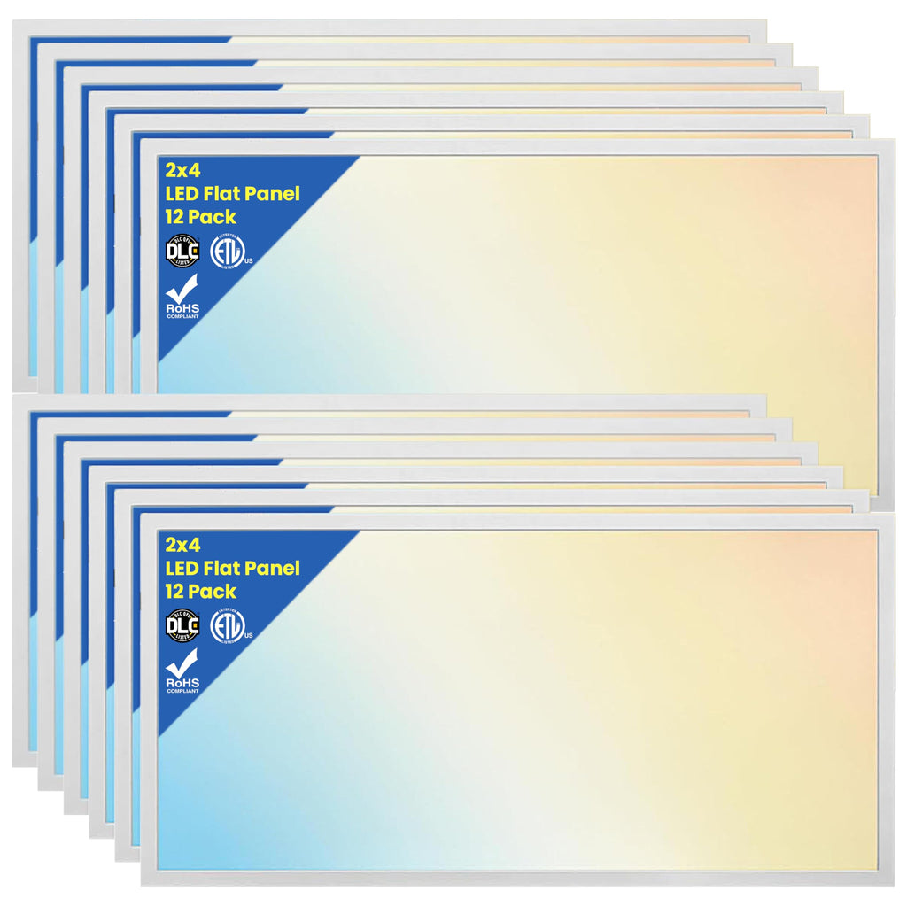 2x4 LED Flat Panel Light – LED Panel Flat Ceiling Light, Dimmable Flicker-Free 2x4 Ceiling Light for Drop Ceilings with Color & Wattage Selectable (Pack of 12)