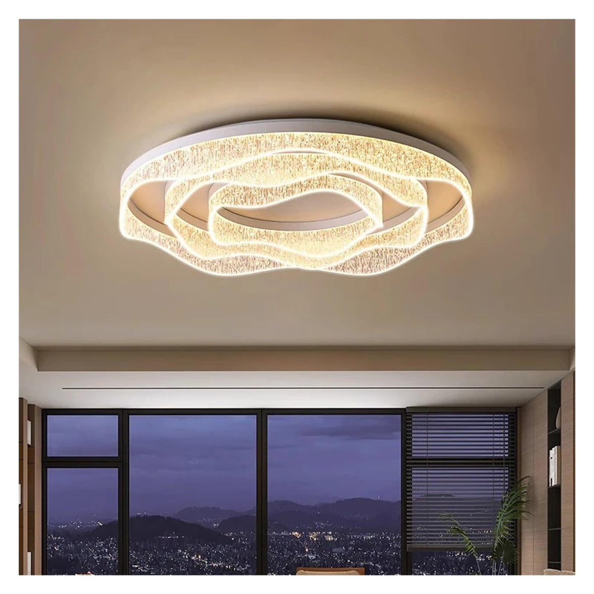 Wavy Square Round Crystal Flush Mount Ceiling Light Glass LED