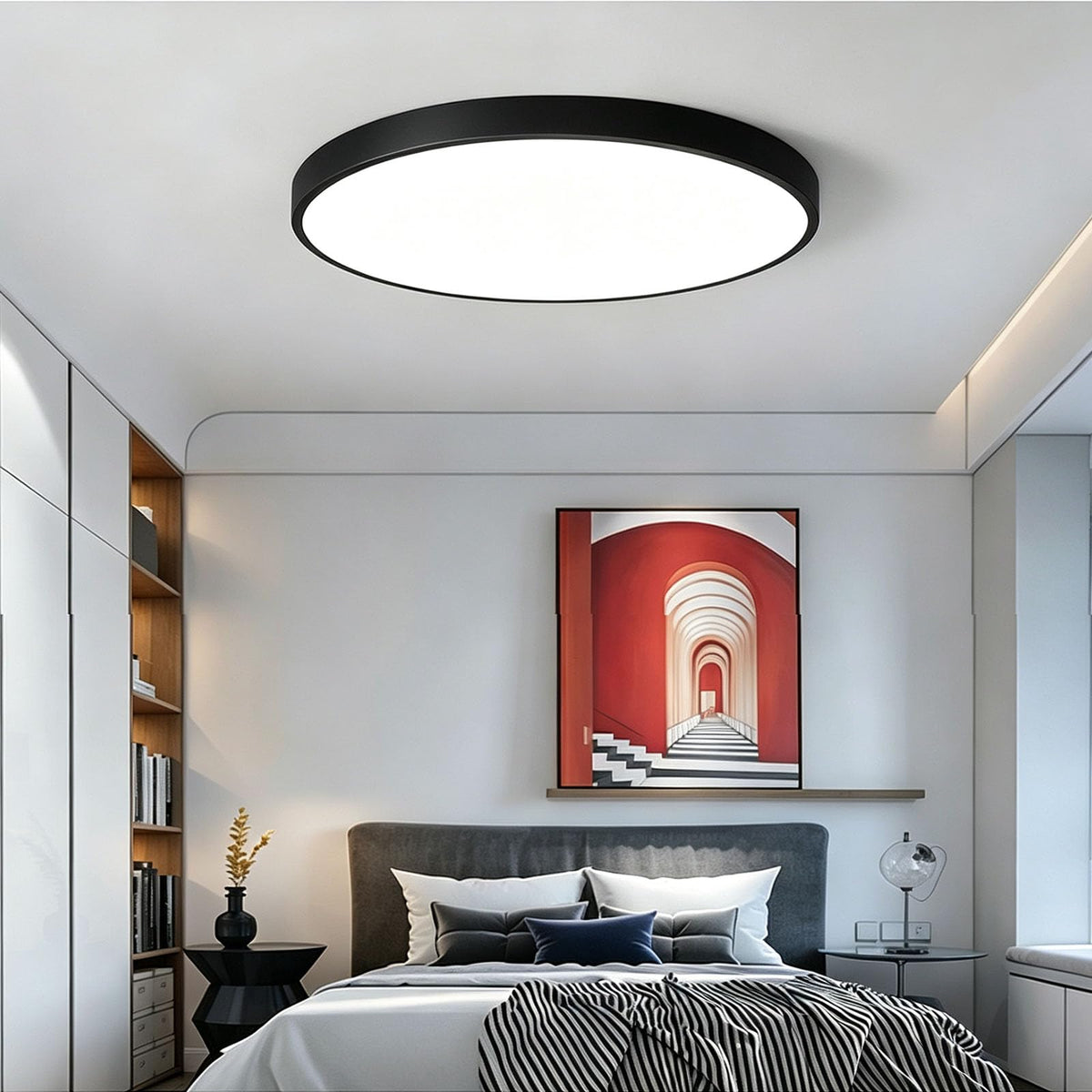 39W Black Round Smart LED Flush Mount Ceiling Light