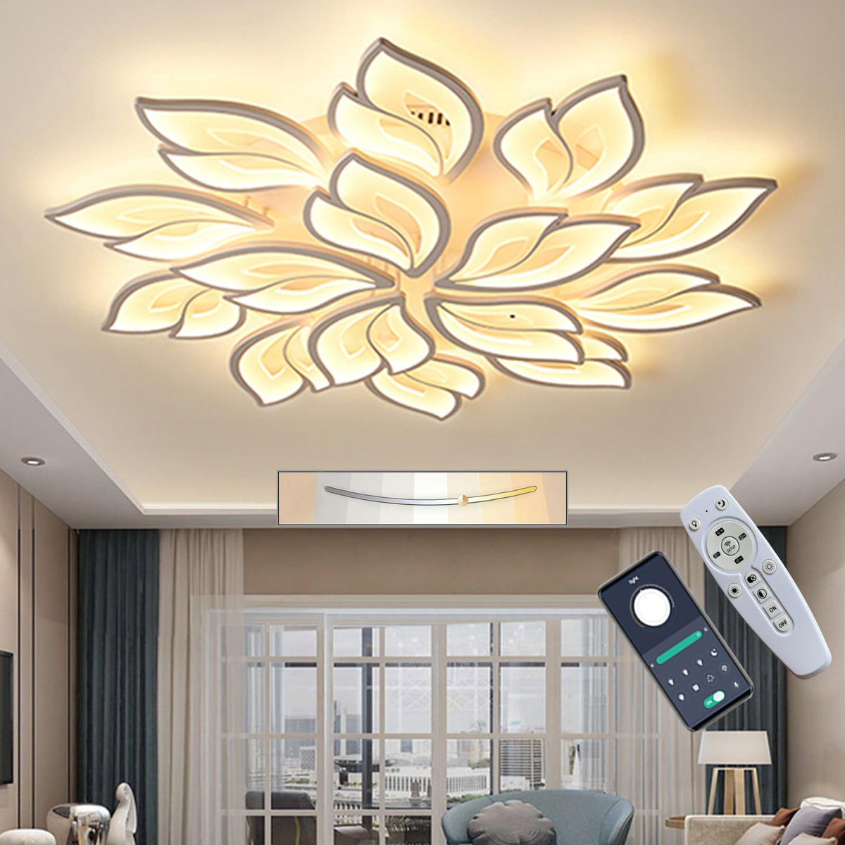 15‑Light Dimmable White Flower‑Shaped Acrylic LED Ceiling Lamp with Remote(