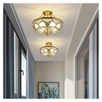 Vintage American Octagonal Flush Mount Ceiling Light Solid Brass Frame with Frosted Crackle Glass Shades Traditional Luxury Chandelier
