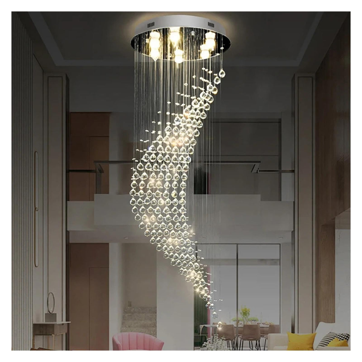 Spiral Waterfall Crystal Chandelier Vertical Hanging Light,Classic