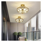 Vintage American Octagonal Flush Mount Ceiling Light Solid Brass Frame with Frosted Crackle Glass Shades Traditional Luxury Chandelier