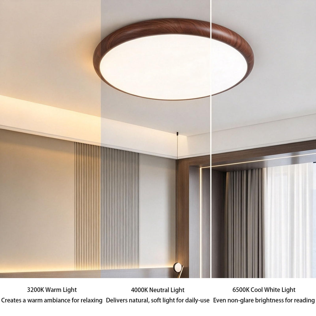 Walnut Ceiling Light, 3 Color Temp, Wall Switch, 1 Pack