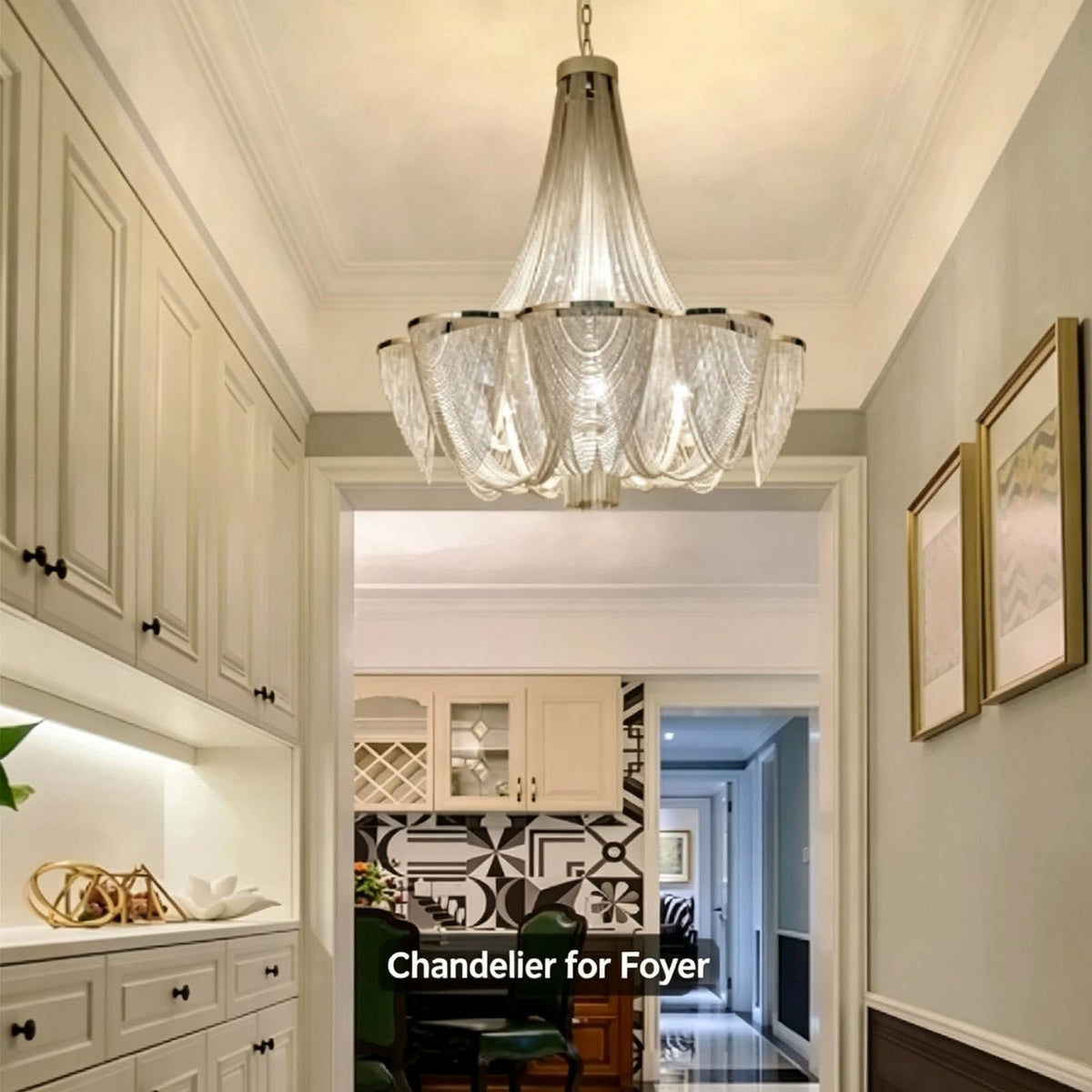 Aluminum Chain Tassel Chandelier, Hotel Stair Long Pendant