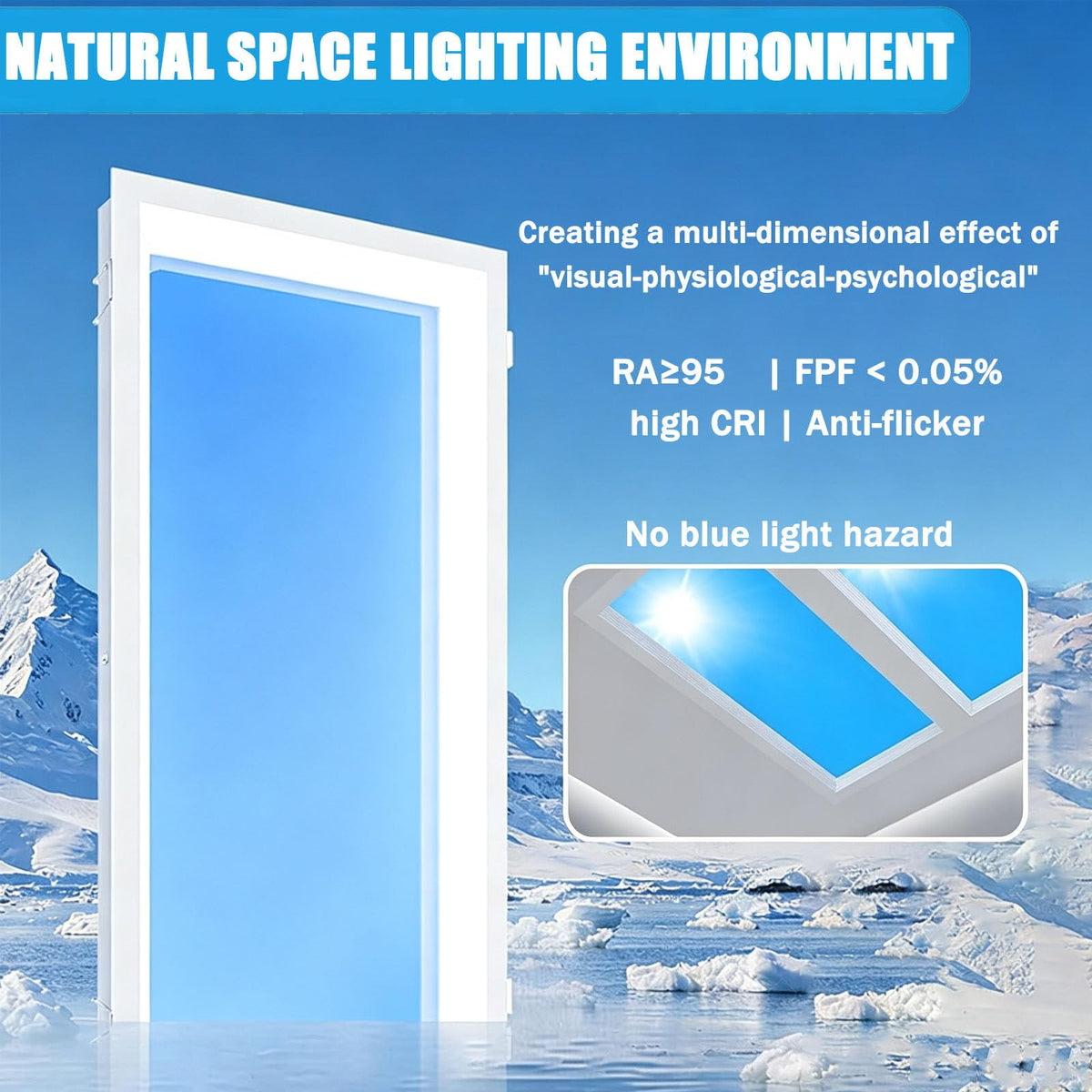 Artificial Skylight with Remote Control, Smart Led Blue Sky Ceiling Light, 3000k-6000k Simulates Natural Daylight with Stepless Dimming, for Windowless Room, Basement Null Embedded-62 * 122cm