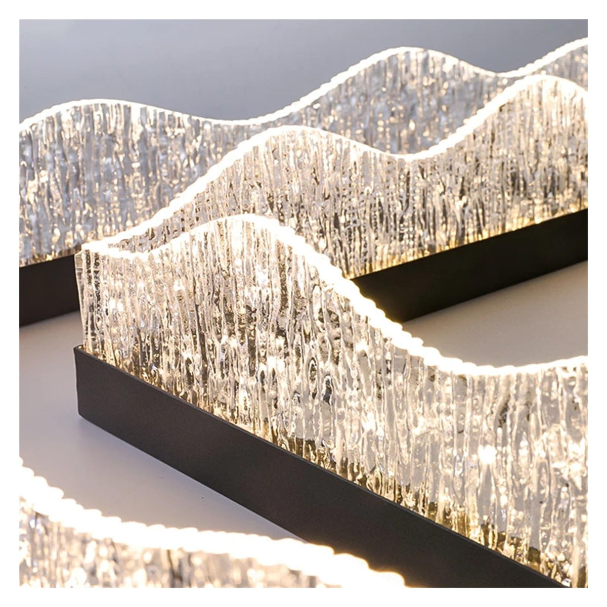 Wavy Square Round Crystal Flush Mount Ceiling Light Glass LED