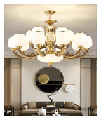 Natural Jade Center Column Glass Lampshade European Chandelier Available for High Ceiling Living Room Dining Room