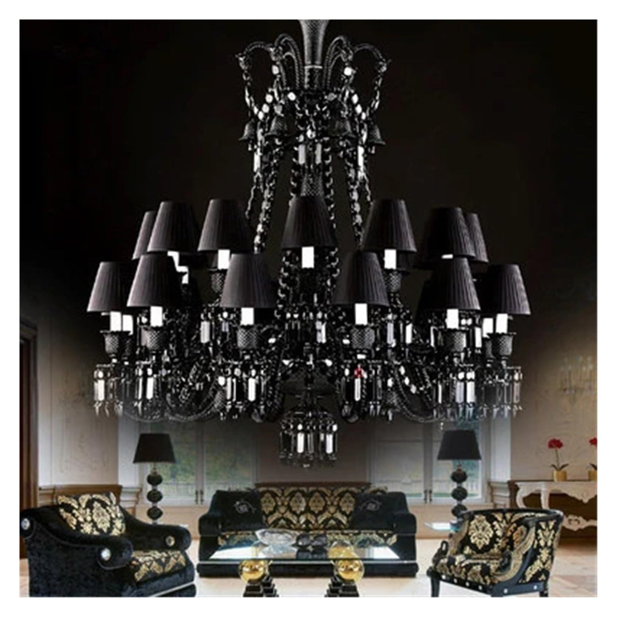 Modern Large Crystal Chandelier Lighting for Dining Room Black Chandelier Home Contemporary Pendant Lamp Living Room LED Lights Contemporary