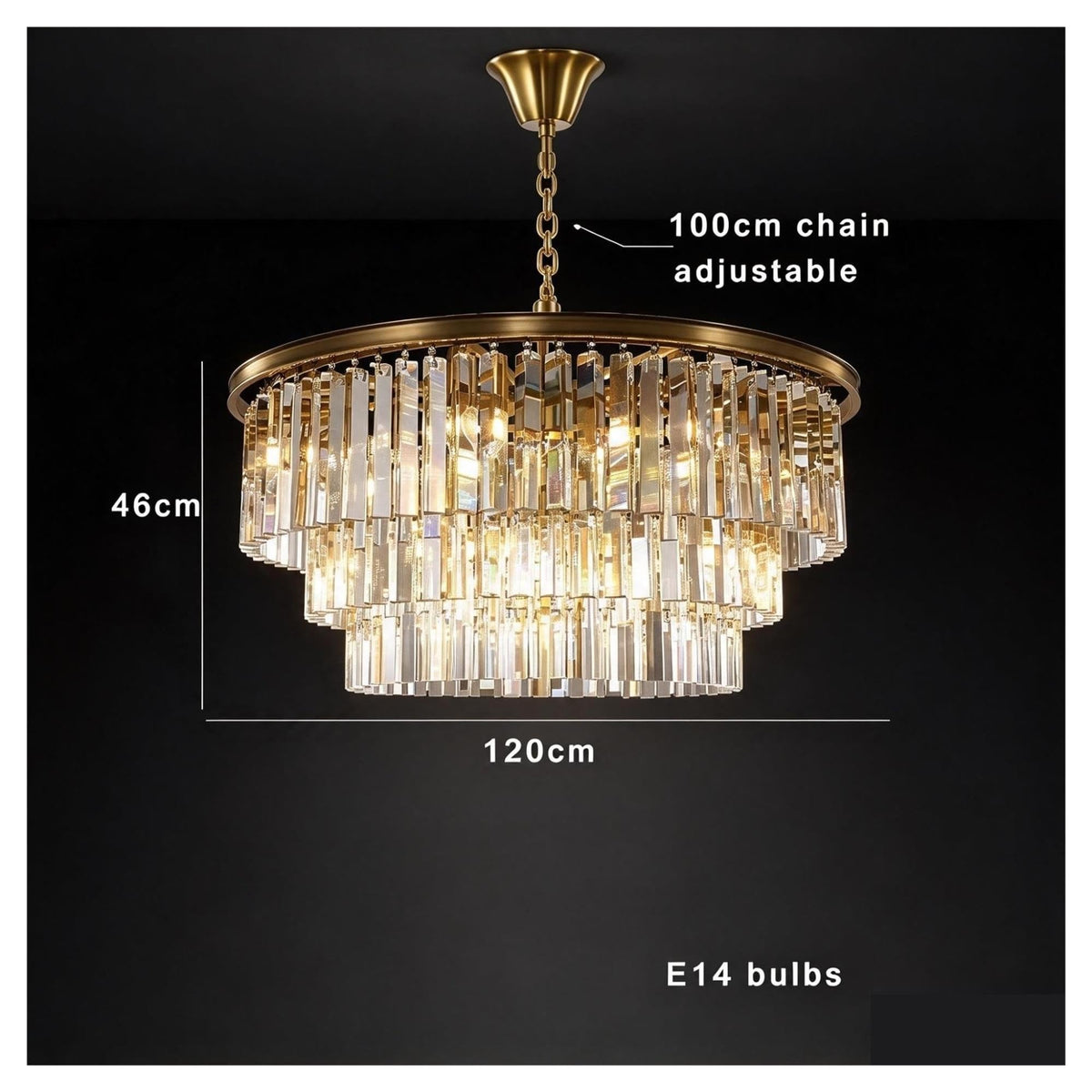 Modern Brushed Gold High Crystal Lightshade Chandelier