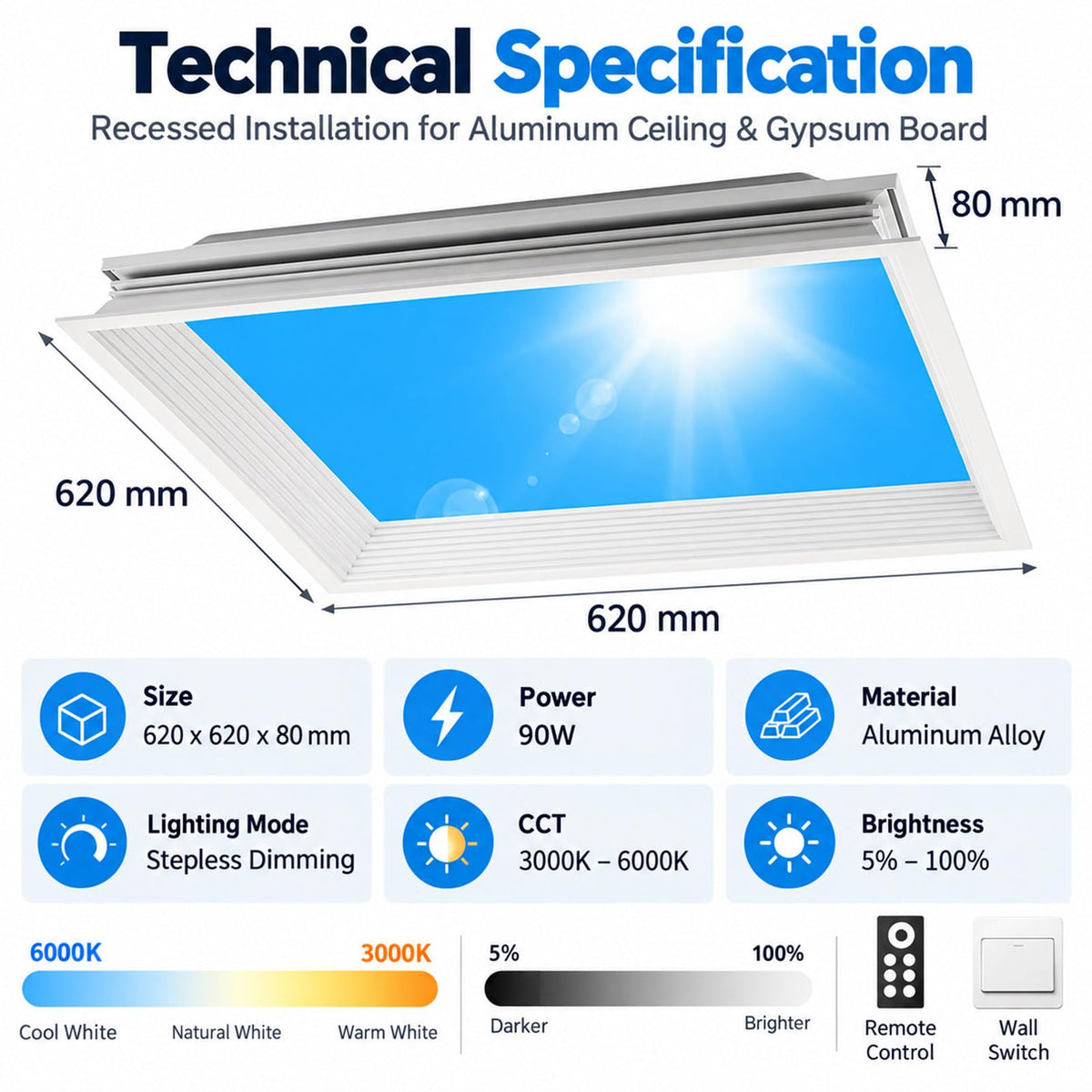 Artificial Skylight, Smart Blue Sky Light Ceiling Lamp 60*60cm