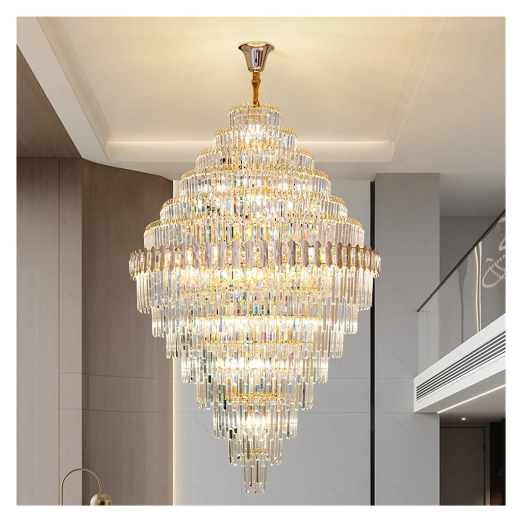 Villa Living Room Light Staircase Light Minimalist Duplex Building Mezzanine Mid Rise Light Luxury Crystal Pendant Light,Exquisite