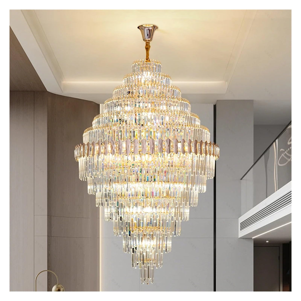 Villa Living Room Light Staircase Light Minimalist Duplex Building Mezzanine Mid Rise Light Luxury Crystal Pendant Light,Exquisite
