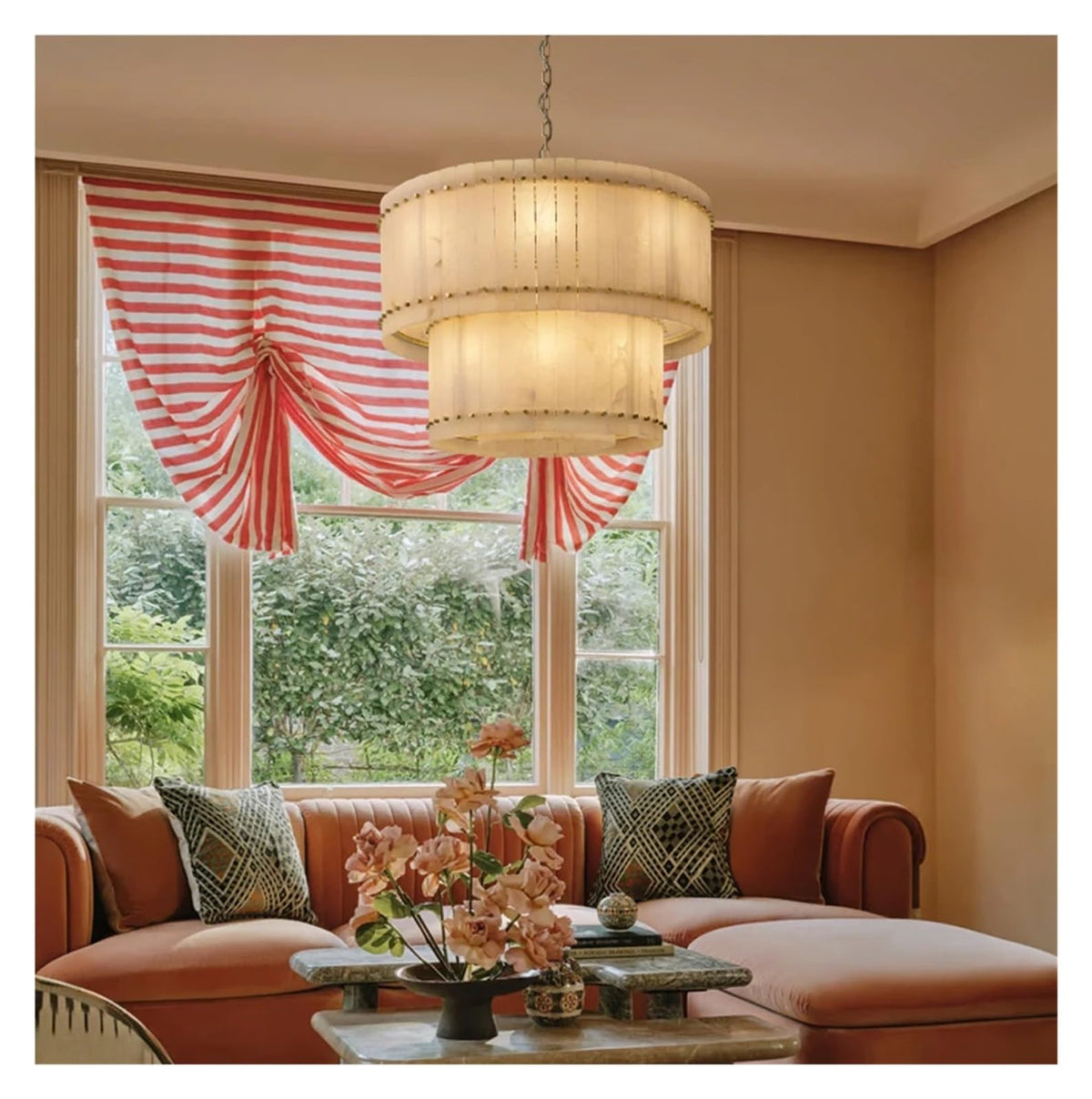 American Marble LED Chandelier Lighting Alabaster Hanging Lamps Lustre Suspension Luminaire Lampen for Dinning Room,Art