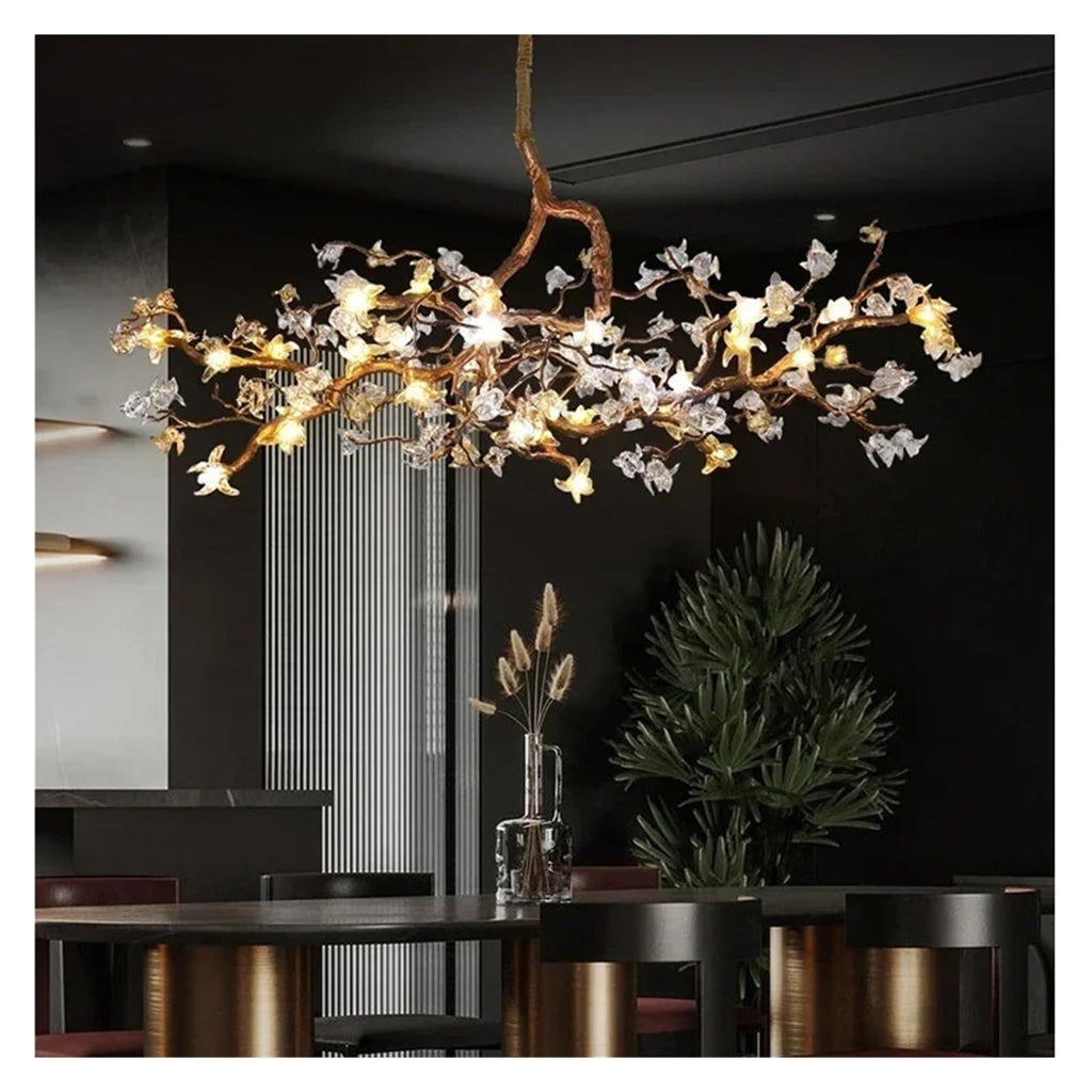 Modern Coppe Crystal Tree Branch Ceiling Chandeliers for Restaurant Living Room Bar Tea Room Luster Hanging Lighting Sleek Design