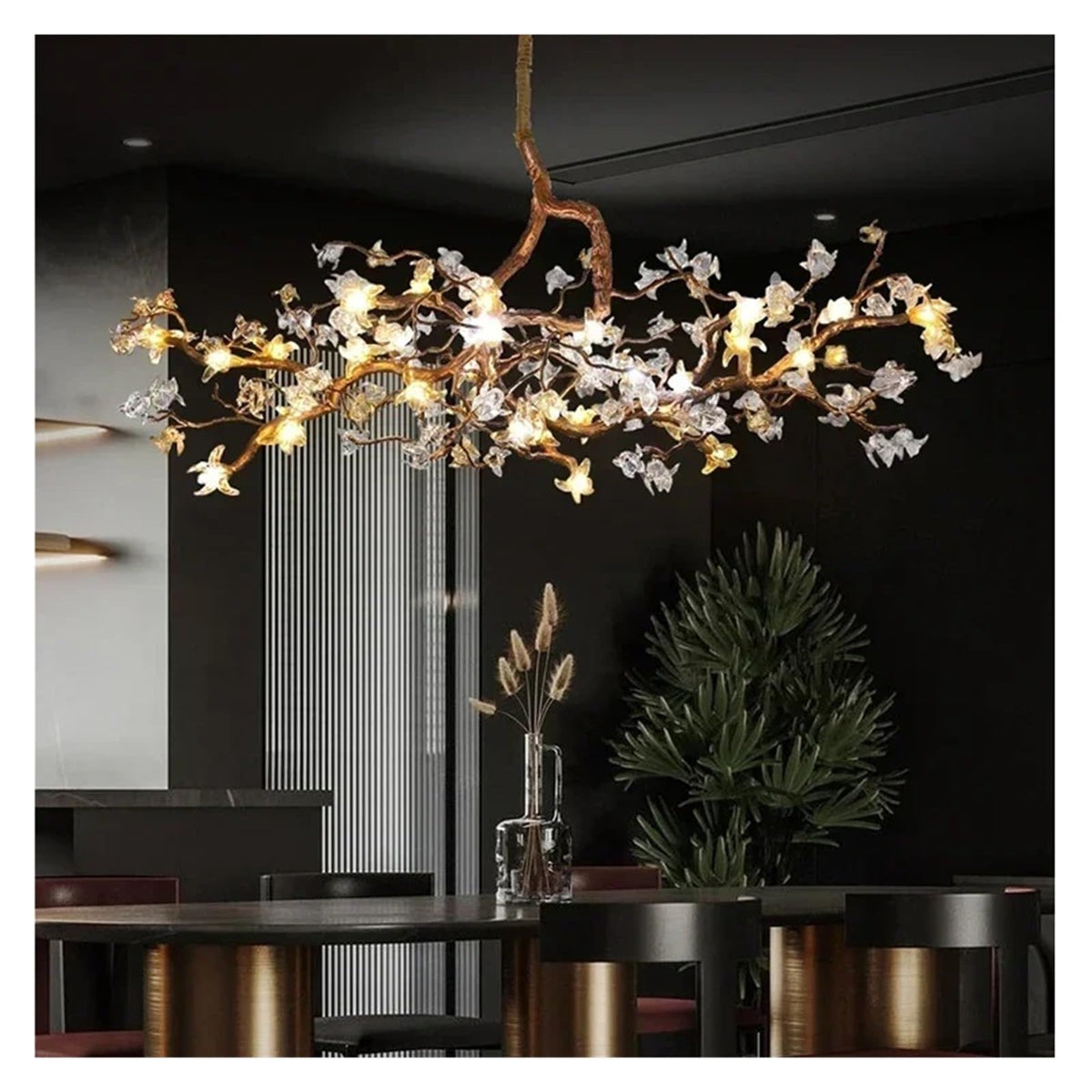 Modern Coppe Crystal Tree Branch Ceiling Chandeliers for Restaurant Living Room Bar Tea Room Luster Hanging Lighting,Simple