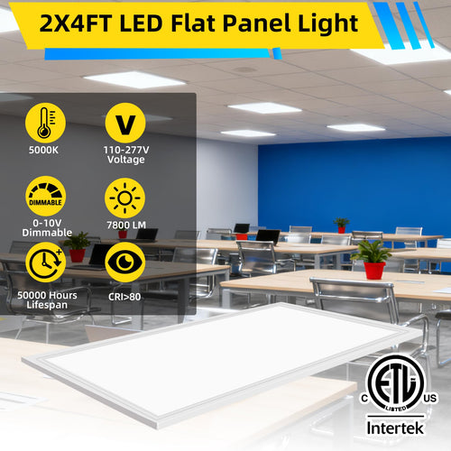 12 Pack 2x4 LED Flat Panel Light,7800LM Fixed 5000K Daylight White Recessed Troffer,0-10V Dimmable 2x4FT Drop Ceiling Light,ETL Listed Commercial Fixture for Office,Shop,Supermarket,School 110-277V AC