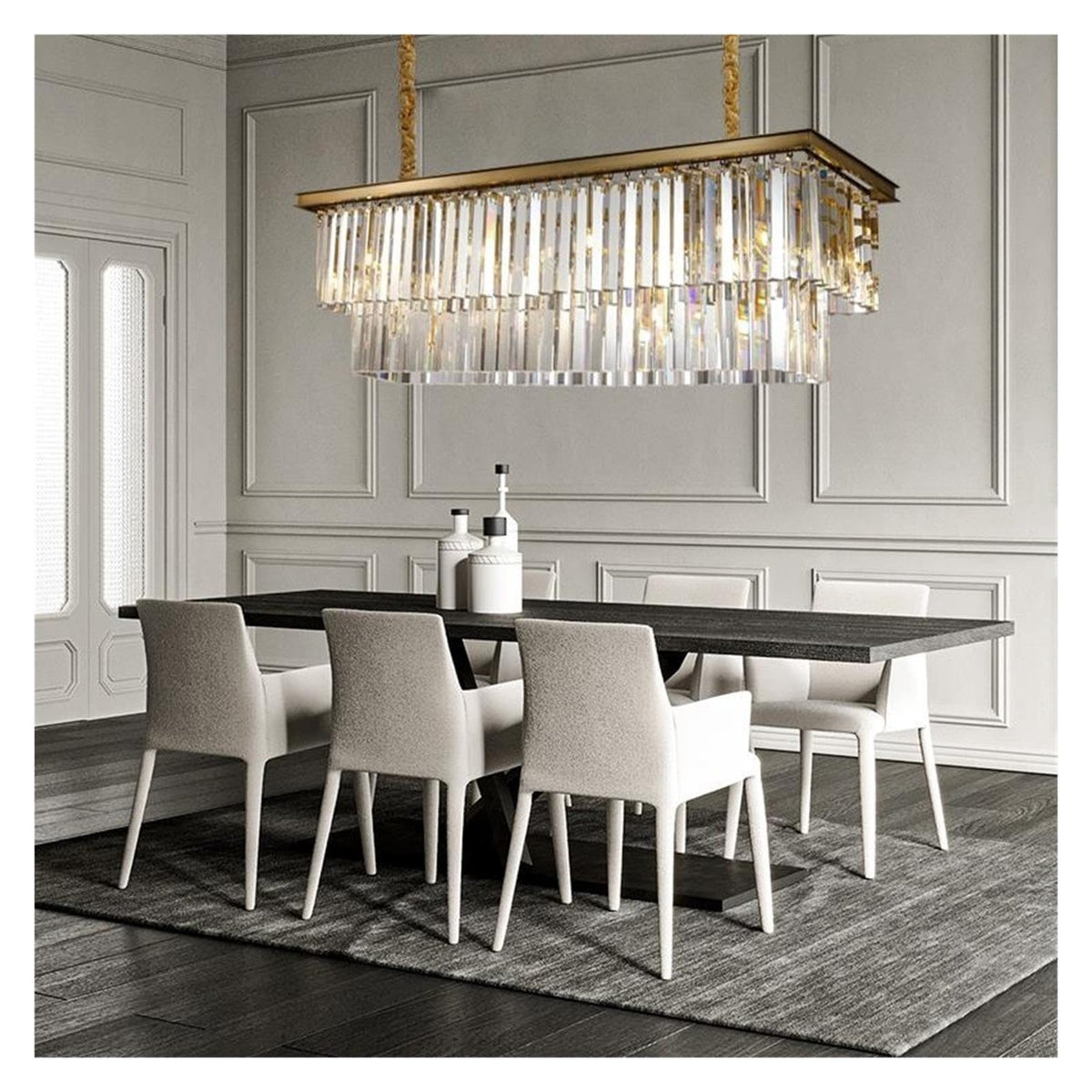 Modern Brushed Gold High Crystal Lightshade Chandelier