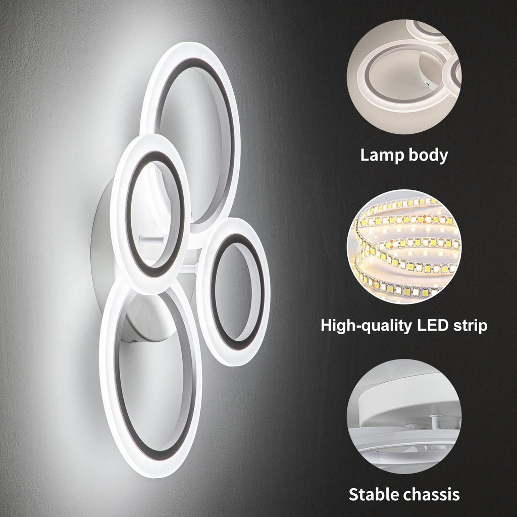 1pc 8 Rings Large Modern LED Ceiling Light with Remote Control with 3pc Small White 4 Rings Ceiling Light Fixture, 3000-6000K Color Temperature Adjustable and Brightness Dimmable
