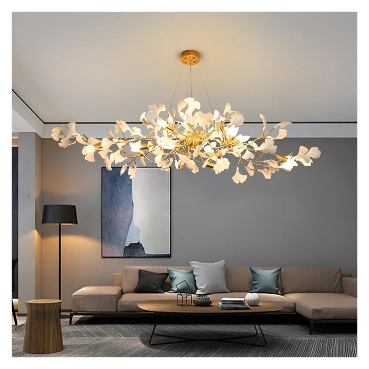 Modern Ceramic Petal Chandelier Nordic Design Ginkgo Branch Leaves Copper Led Lighting Living Room Decoration,Room Light