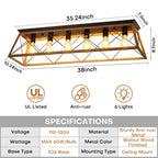 38” Farmhouse Large Flush Mount Ceiling Light Fixture with Walnut Finish