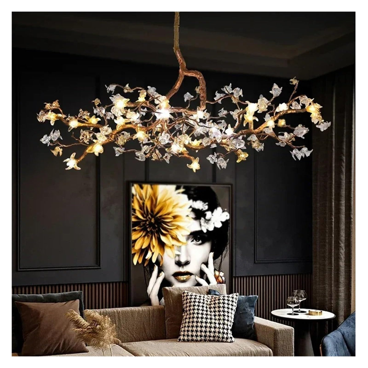 Modern Coppe Crystal Tree Branch Ceiling Chandeliers for Restaurant Living Room Bar Tea Room Luster Hanging Lighting Sleek Design