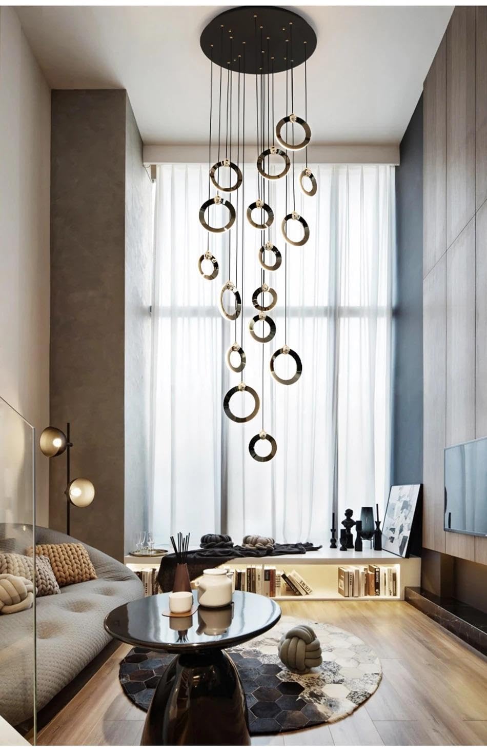 Multi Ring Spiral Suspended Fixture Round Canopy Hanging Decor ,Classic