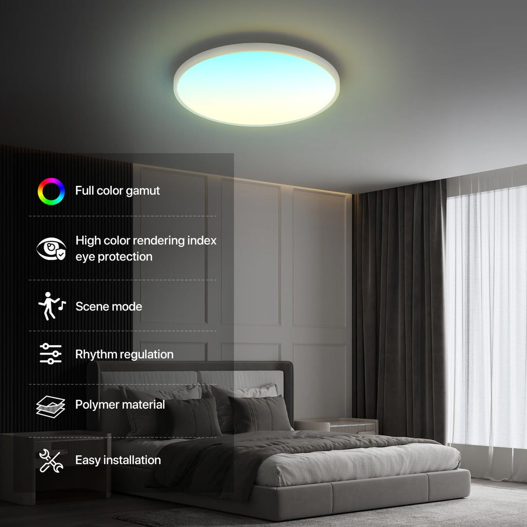 25" Smart LED Ceiling Lights, 1-100% Brightness Dimmable, White