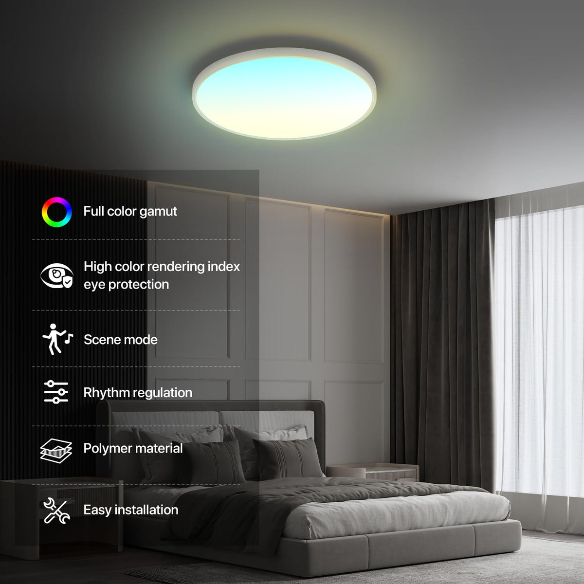 25" Smart LED Ceiling Lights, 1-100% Brightness Dimmable, White