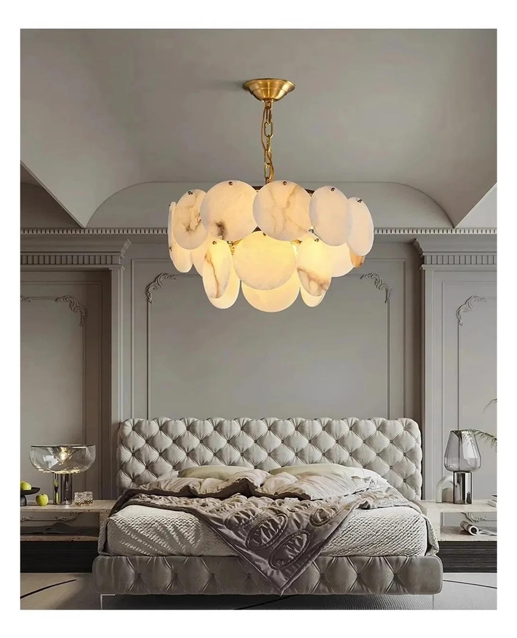 Round Alabaster Layered Chandelier Multi Disc Pendant Light ,Fresh